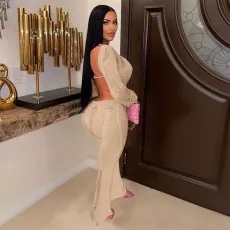 Sexy Hollow Out Backless Long Sleeve Jumpsuit MDF-5559
