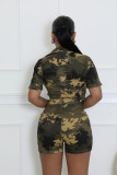 Plus Size Suit Collar Short Sleeve Shorts Camouflage Two Piece Set GHXF-0442