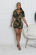Plus Size Suit Collar Short Sleeve Shorts Camouflage Two Piece Set GHXF-0442