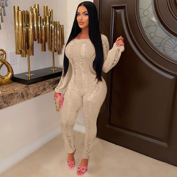 Sexy Hollow Out Backless Long Sleeve Jumpsuit MDF-5559