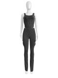 Solid Color Sleeveless Bodysuit Two Piece Pants Set CH-24055