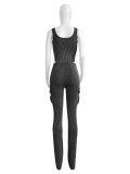 Solid Color Sleeveless Bodysuit Two Piece Pants Set CH-24055