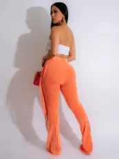 Washed Tassel Skinny Micro Flared Pants CH-24049