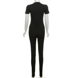 Short Sleeve Tight Solid Color Two Piece Pants Set XEF-52848