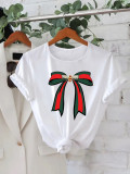 Plus Size Bow Print Short Sleeve T Shirt YIM-YMT001