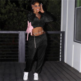 Solid Color Hooded Tops Two Piece Pants Set XEF-50643