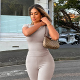 Short Sleeve Tight Solid Color Two Piece Pants Set XEF-52848
