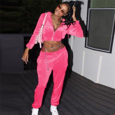 Solid Color Hooded Tops Two Piece Pants Set XEF-50643