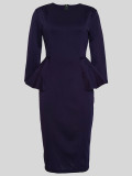 Solid Color Round Neck Ruffle Midi Dress MIL-T048