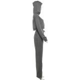 Long Sleeve Hooded Embroidered Straight Lace Up Pants Set XEF-52015