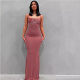 Hot Drill Print Sexy Sling Maxi Dress ME-8057004