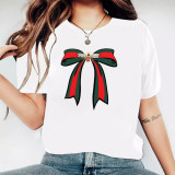 Plus Size Bow Print Short Sleeve T Shirt YIM-YMT001