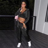 Solid Color Hooded Tops Two Piece Pants Set XEF-50643