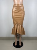 Fashion Ruffled Half-body Leather Skirt LSL-LS6481