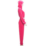 Solid Color Hooded Tops Two Piece Pants Set XEF-50643
