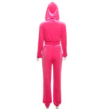 Solid Color Hooded Tops Two Piece Pants Set XEF-50643