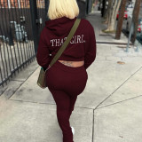 Long Sleeve Hooded Embroidered Straight Lace Up Pants Set XEF-52015