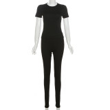 Short Sleeve Tight Solid Color Two Piece Pants Set XEF-52848