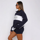 Letter Print Long Sleeve Sweatshirt Coat XEF-51834