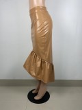 Fashion Ruffled Half-body Leather Skirt LSL-LS6481