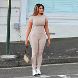 Short Sleeve Tight Solid Color Two Piece Pants Set XEF-52848