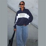 Letter Print Long Sleeve Sweatshirt Coat XEF-51834