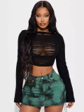 Long Sleeve Hollow Out Short Sweater GDYF-6693