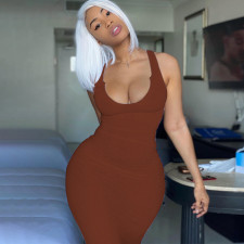 U Neck Sling Solid Bodycon Dress LSD-LD1778