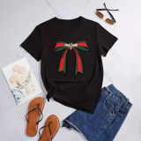 Plus Size Bow Print Short Sleeve T Shirt YIM-YMT001