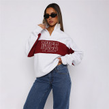 Letter Print Long Sleeve Sweatshirt Coat XEF-51834