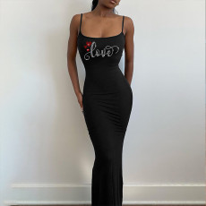 Hot Drill Print Sexy Sling Maxi Dress ME-8057004