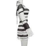 Hollow Out Backless Knits Stripe Mini Dress XEF-51934