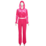 Solid Color Hooded Tops Two Piece Pants Set XEF-50643