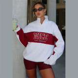 Letter Print Long Sleeve Sweatshirt Coat XEF-51834