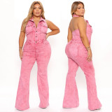 Sexy Backless Hang Neck Solid Color Jumpsuit LX-3576