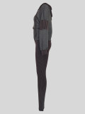 Long Sleeve Hooded Patchwork Top Stripe Pants Suit MIL-T049