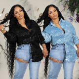 Fashion Lapel Sequin Long Sleeve Shirt SFY-529