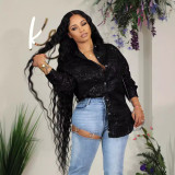 Fashion Lapel Sequin Long Sleeve Shirt SFY-529