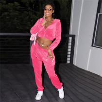 Solid Color Hooded Tops Two Piece Pants Set XEF-50643