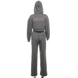 Long Sleeve Hooded Embroidered Straight Lace Up Pants Set XEF-52015