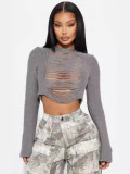 Long Sleeve Hollow Out Short Sweater GDYF-6693
