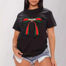 Plus Size Bow Print Short Sleeve T Shirt YIM-YMT001