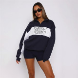 Letter Print Long Sleeve Sweatshirt Coat XEF-51834