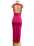 Deep V Neck Backless Maxi Dress GADE-5967