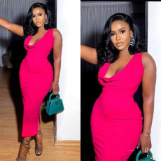 Deep V Neck Backless Maxi Dress GADE-5967