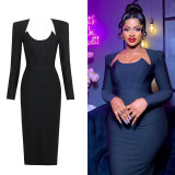 Long Sleeve Solid Color Slim Long Dress GADE-5721