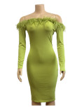 Bustless One-shoulder Feather Long Dress GADE-2934
