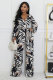 Long Sleeve V Neck Tie Up Print Jumpsuit XHXF-8703