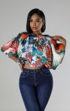 Fashion 3/4 Sleeve Print Loose Top XHXF-428