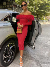 Bustless One-shoulder Feather Long Dress GADE-2934